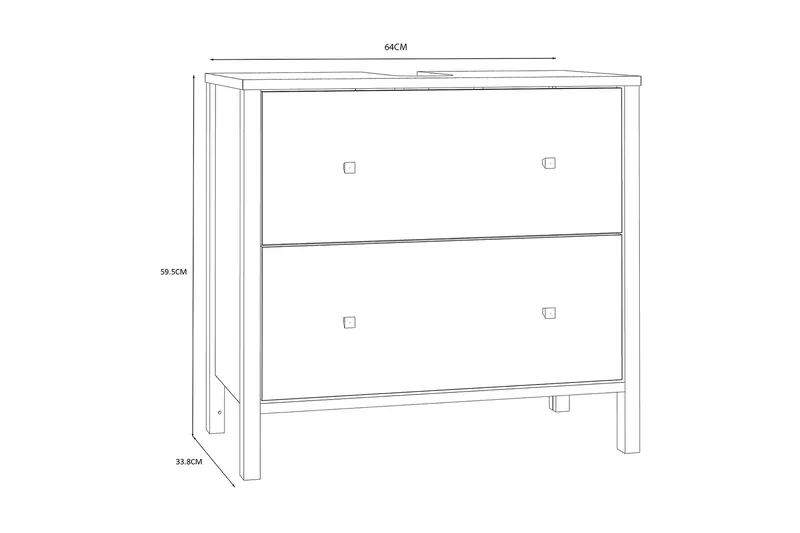 Elsassona Tvättställsskåp 35x64 cm 2 Lådor - Vit - Förvaring - Badrumsförvaring - Tvättställsskåp & kommod