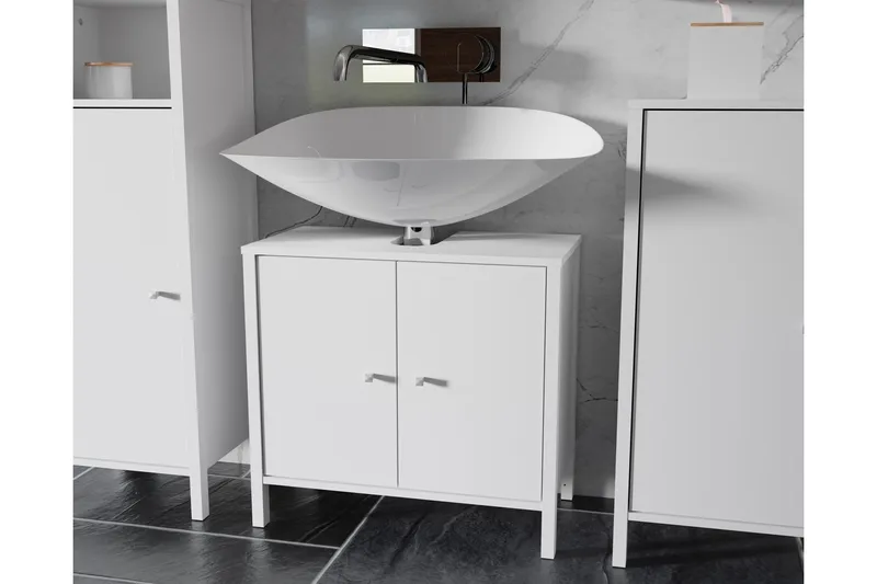 Elsassona Tvättställsskåp 35x64 cm 2 Skåp - Vit - Förvaring - Badrumsförvaring - Tvättställsskåp & kommod