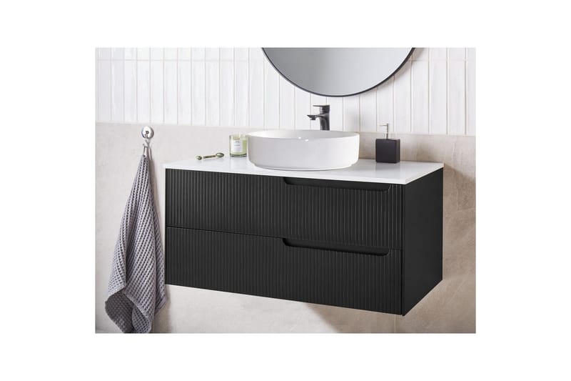 Tvättställsskåp Quintela Svart, Vit, 100x52x48 cm - Svart, Vit, 100x52x48 cm - Förvaring - Badrumsförvaring - Väggskåp & högskåp