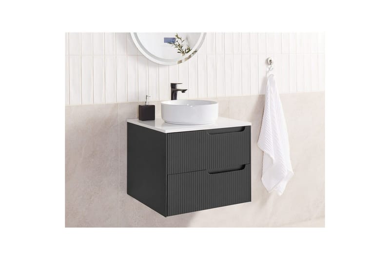 Tvättställsskåp Quintela Svart, Vit, 60x52x48 cm - Svart, Vit, 60x52x48 cm - Förvaring - Badrumsförvaring - Väggskåp & högskåp