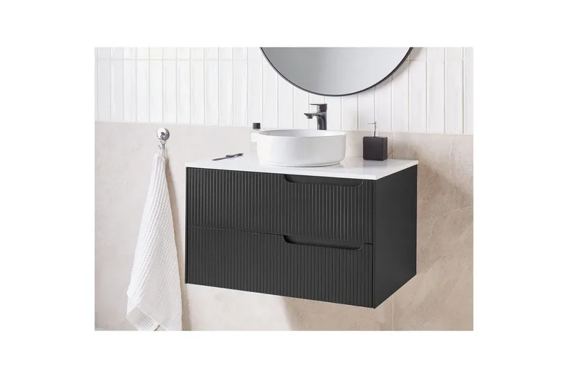 Tvättställsskåp Quintela Svart, Vit, 80x52x48 cm - Svart, Vit, 80x52x48 cm - Förvaring - Badrumsförvaring - Väggskåp & högskåp