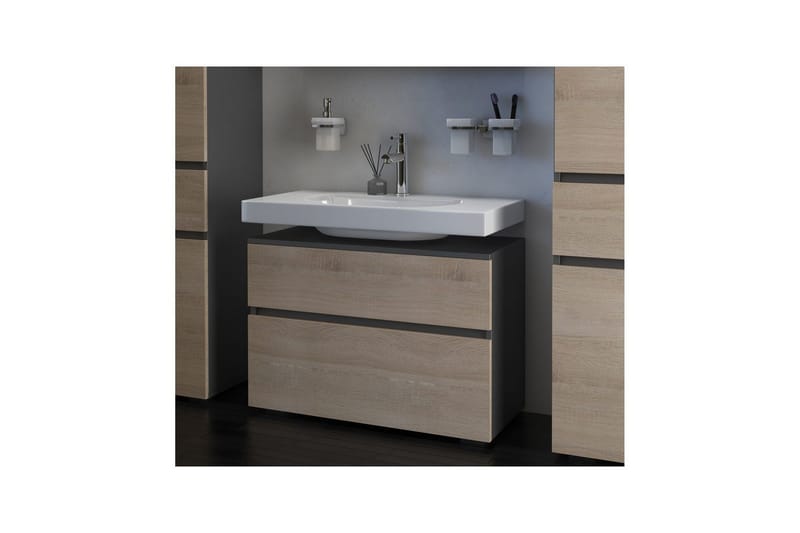 Tvättställsskåp Wisla 80x35x55 cm, Antracit/Ek - 80x35x55 cm, Antracit/Ek - Förvaring - Badrumsförvaring - Väggskåp & högskåp