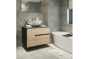 Tvättställsskåp Wisla 80x45x53 cm, Antracit/Ek - 80x45x53 cm, Antracit/Ek - Förvaring - Badrumsförvaring - Tvättställsskåp & kommod