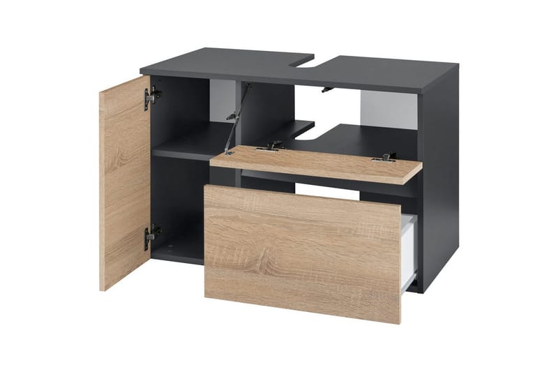 Tvättställsskåp Wisla 80x45x53 cm, Antracit/Ek - 80x45x53 cm, Antracit/Ek - Förvaring - Badrumsförvaring - Badrumsskåp