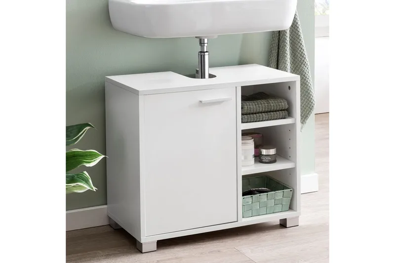 Tvättställsskåp Wohnling Folierad spånskiva 1 dörr 3 förvaringshyllor modern - Förvaring - Badrumsförvaring - Väggskåp & högskåp