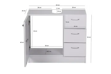 Tvättställsskåp Wohnling Folierad spånskiva 1 dörr 3 lådor modern - Förvaring - Badrumsförvaring - Väggskåp & högskåp