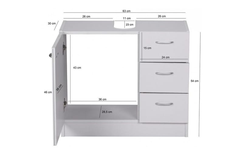 Tvättställsskåp Wohnling Folierad spånskiva 1 dörr 3 lådor modern - Förvaring - Badrumsförvaring - Väggskåp & högskåp