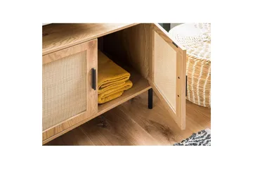 Tvättställsskåp Wohnling melaminbelagd MDF, ek-optik, rottingfront, metallben, modern loftstil 2 dörrar - 2 dörrar - Förvaring - Badrumsförvaring - Väggskåp & högskåp