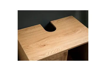 Tvättställsskåp Wohnling melaminbelagd MDF, ek-optik, rottingfront, metallben, modern loftstil 2 dörrar - 2 dörrar - Förvaring - Badrumsförvaring - Väggskåp & högskåp