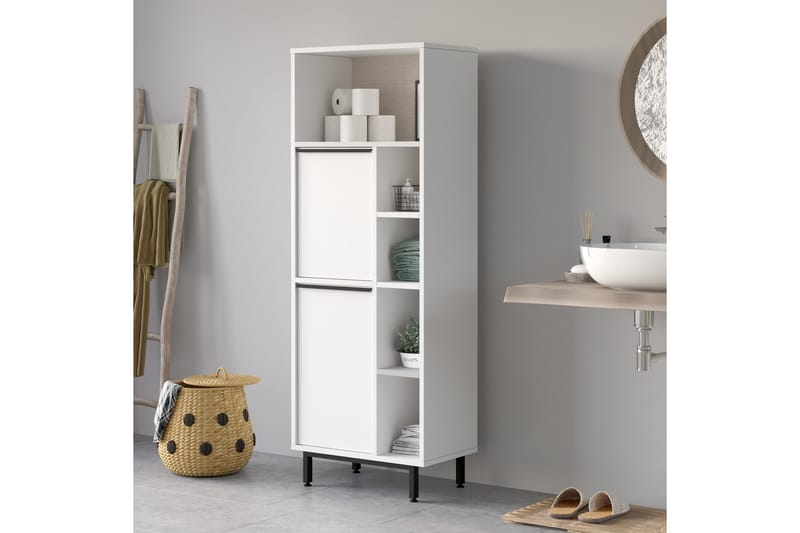 Högskåp Badrum Liyakat 161,6 cm - Vit - Förvaring - Badrumsförvaring - Väggskåp & högskåp