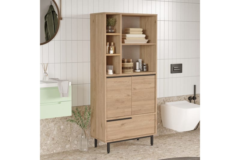 Liyakat Högskåp Badrum 161,6 cm - Valnöt - Förvaring - Badrumsförvaring - Väggskåp & högskåp