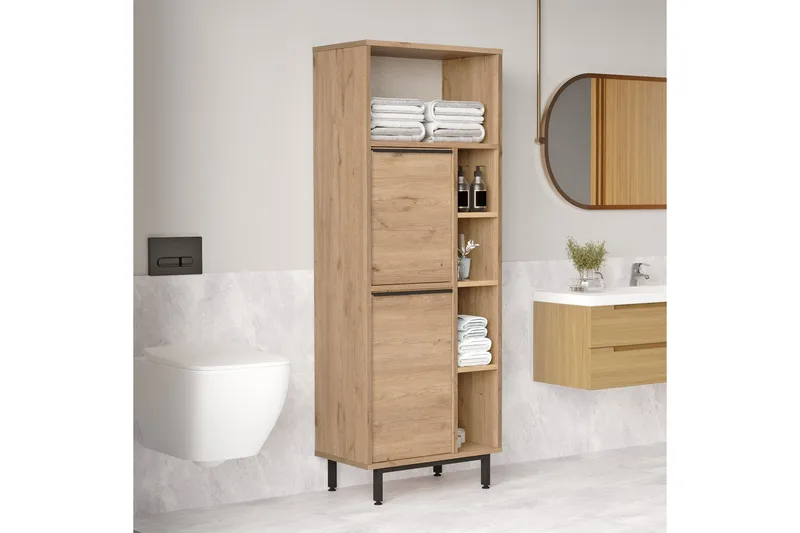 Liyakat Högskåp Badrum 161,6 cm - Valnöt - Förvaring - Badrumsförvaring - Väggskåp & högskåp