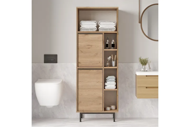 Liyakat Högskåp Badrum 161,6 cm - Valnöt - Förvaring - Badrumsförvaring - Väggskåp & högskåp