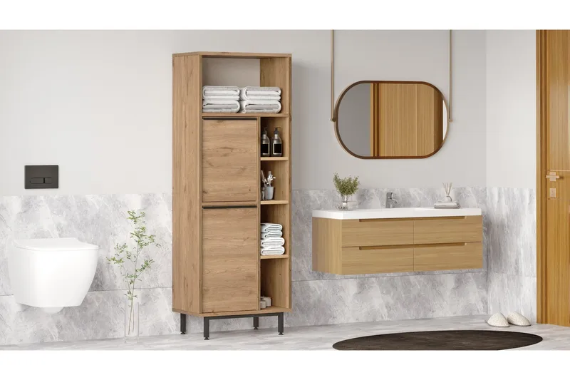 Liyakat Högskåp Badrum 161,6 cm - Valnöt - Förvaring - Badrumsförvaring - Väggskåp & högskåp
