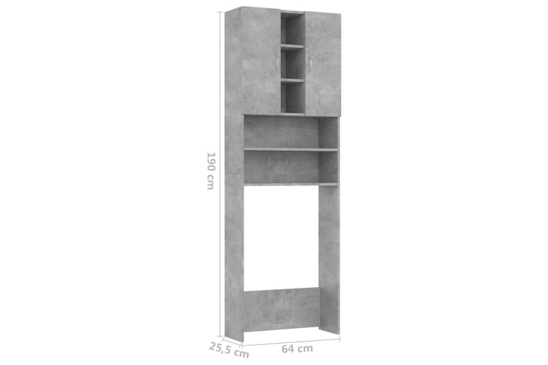 Tvättmaskinsskåp betonggrå 64x25,5x190 cm - Väggskåp & högskåp - Badrumsskåp