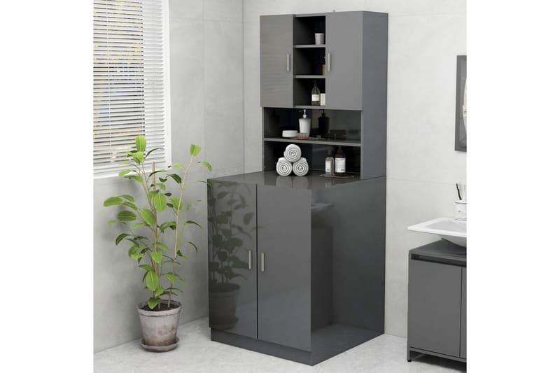 Tvättmaskinsskåp grå högglans 70,5x25,5x90 cm - Väggskåp & högskåp - Badrumsskåp
