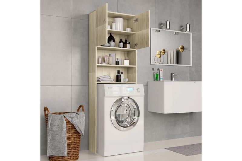 Tvättmaskinsskåp sonoma-ek 64x25,5x190 cm spånskiva - Brun - Väggskåp & högskåp - Badrumsskåp