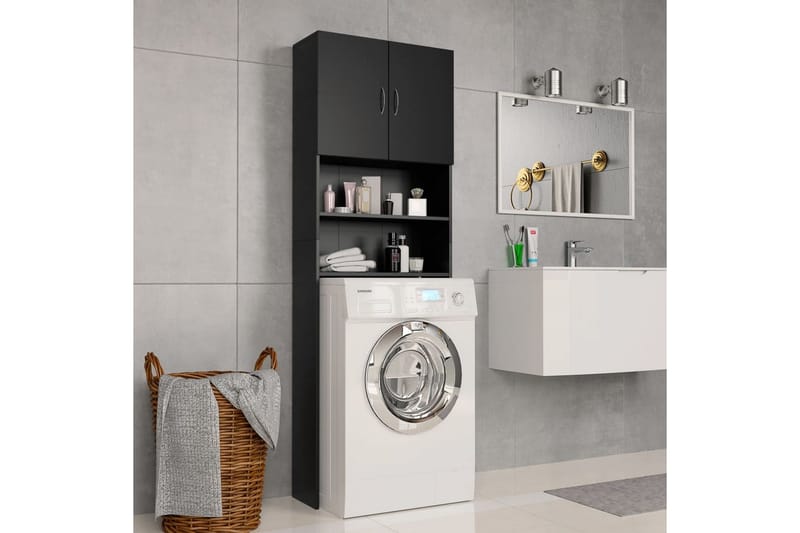 Tvättmaskinsskåp svart 64x25,5x190 cm spånskiva - Svart - Väggskåp & högskåp - Badrumsskåp