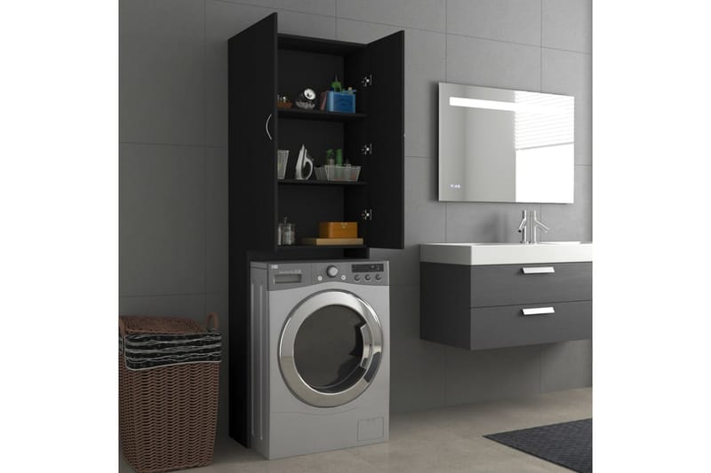 Tvättmaskinsskåp svart 64x25,5x190 cm - Väggskåp & högskåp - Badrumsskåp