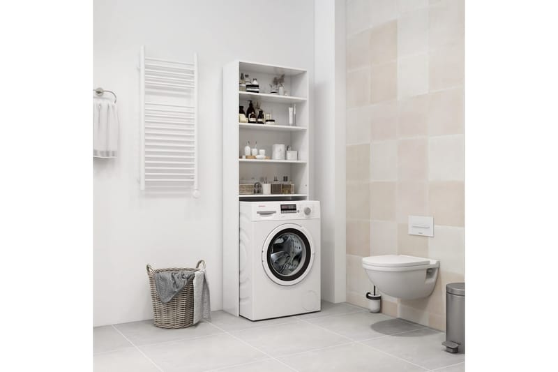 Tvättmaskinsskåp vit högglans 64x24x190 cm - Väggskåp & högskåp - Badrumsskåp