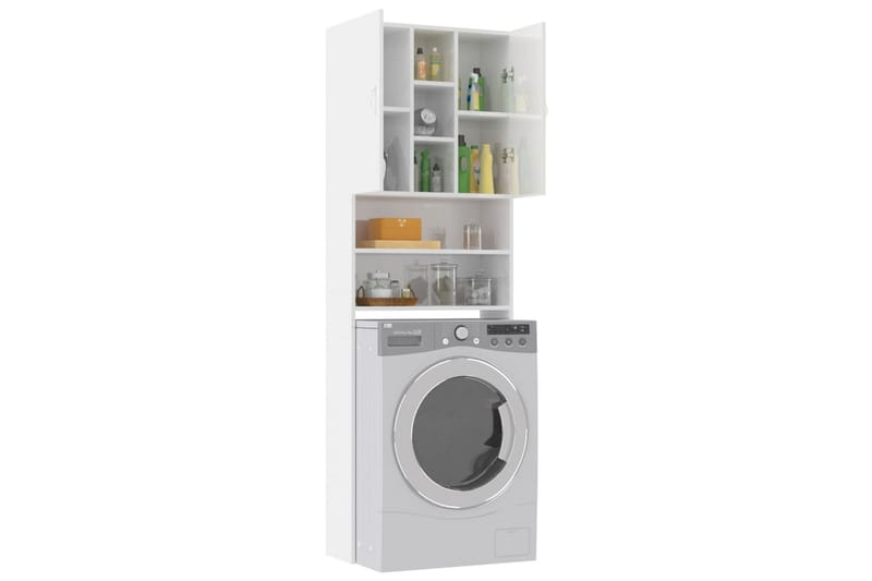Tvättmaskinsskåp vit högglans 64x25,5x190 cm - Väggskåp & högskåp - Badrumsskåp