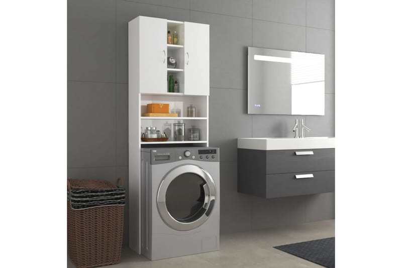 Tvättmaskinsskåp vit högglans 64x25,5x190 cm - Väggskåp & högskåp - Badrumsskåp