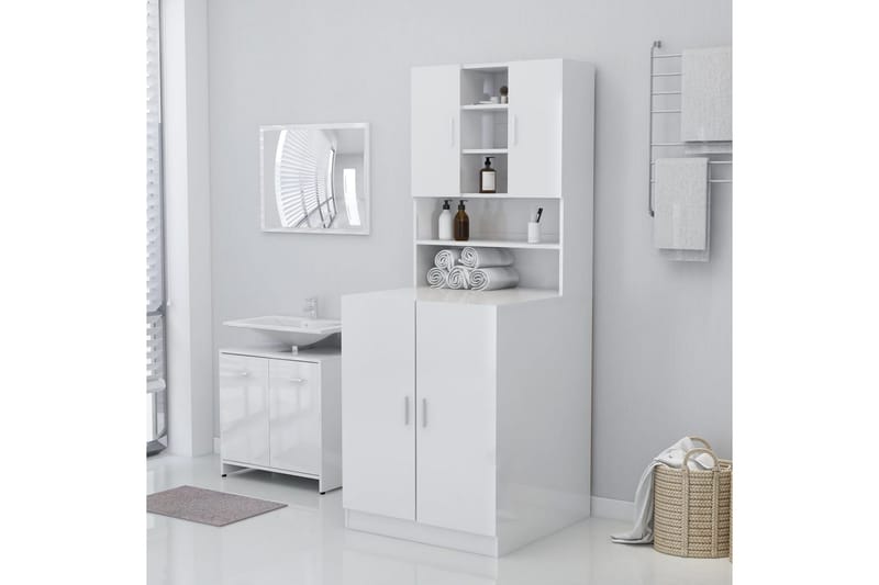 Tvättmaskinsskåp vit högglans 71x71,5x91,5 cm - Väggskåp & högskåp - Badrumsskåp