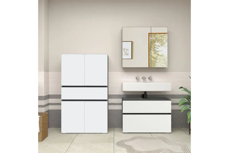 Wisla Högskåp till Badrum 130x76x35 cm - Grå - Förvaring - Badrumsförvaring - Väggskåp & högskåp