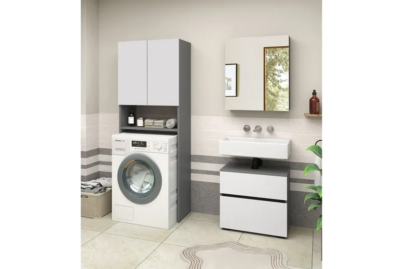 Wisla Högskåp till Badrum 180x68x37 cm - Vit - Förvaring - Badrumsförvaring - Väggskåp & högskåp