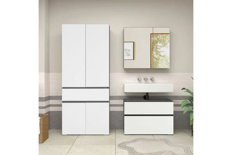 Wisla Högskåp till Badrum 180x76x37 cm - Vit - Förvaring - Badrumsförvaring - Väggskåp & högskåp