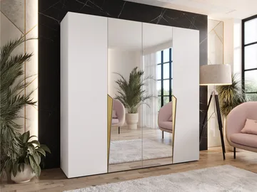 Barile Garderob med spegel 200 cm - vit, guld - Förvaring - Garderober & garderobssystem