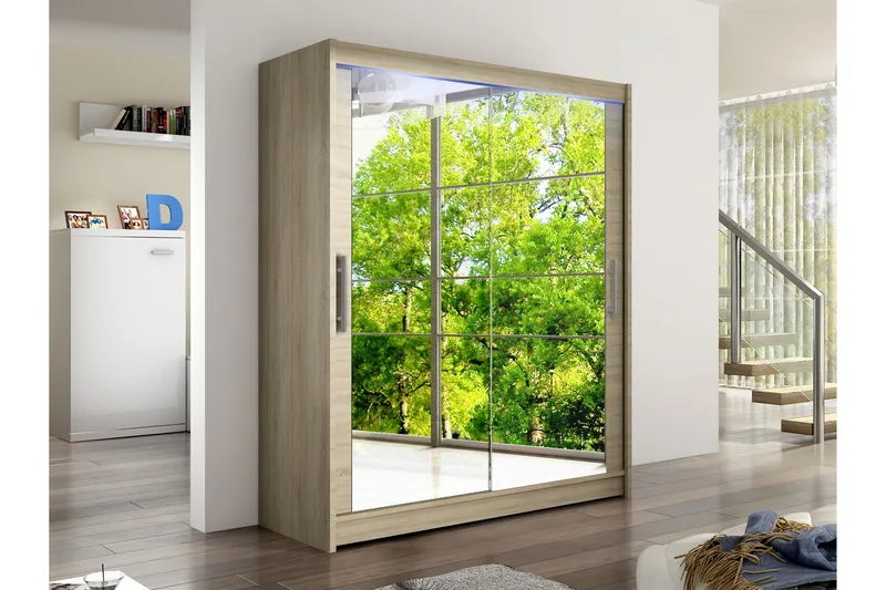 Bay Garderob m. Spegel 150x200 cm - Brun - Förvaring - Garderober & garderobssystem