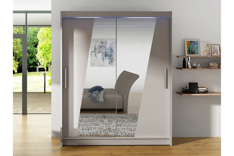 Bay Garderob m. Spegel 150x200 cm - Grå - Förvaring - Garderober & garderobssystem