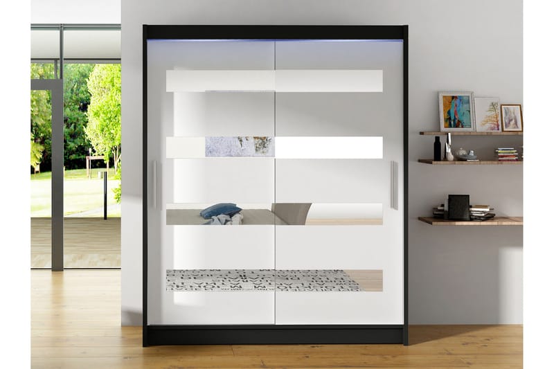 Bay Garderob m. Spegel 150x200 cm - Svart/Vit - Förvaring - Garderober & garderobssystem