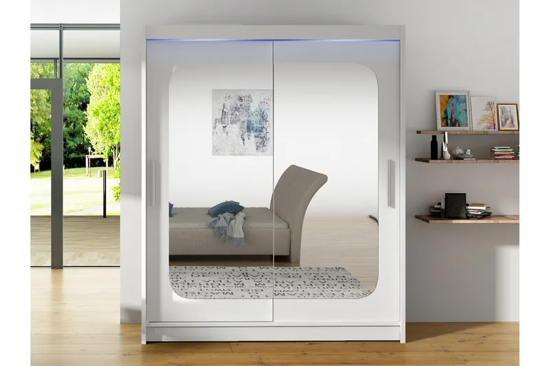 Bay Garderob m. Spegel 150x200 cm - Vit - Förvaring - Garderober & garderobssystem