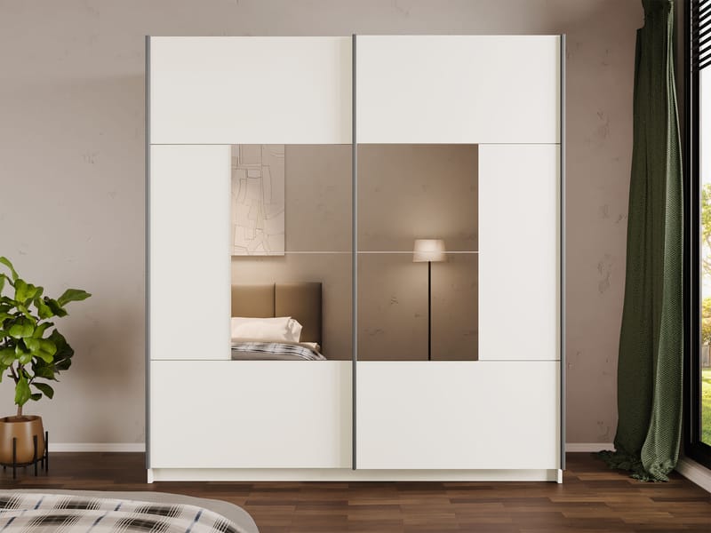 Binche Garderob med Spegel 200x215 cm - Beige - Förvaring - Garderober & garderobssystem