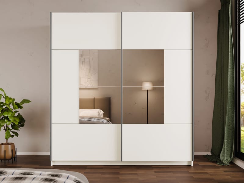 Binche Garderob med Spegel 200x215 cm - Beige - Förvaring - Garderober & garderobssystem