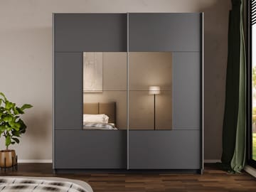 Binche Garderob med Spegel 200x215 cm - Grå - Förvaring - Garderober & garderobssystem