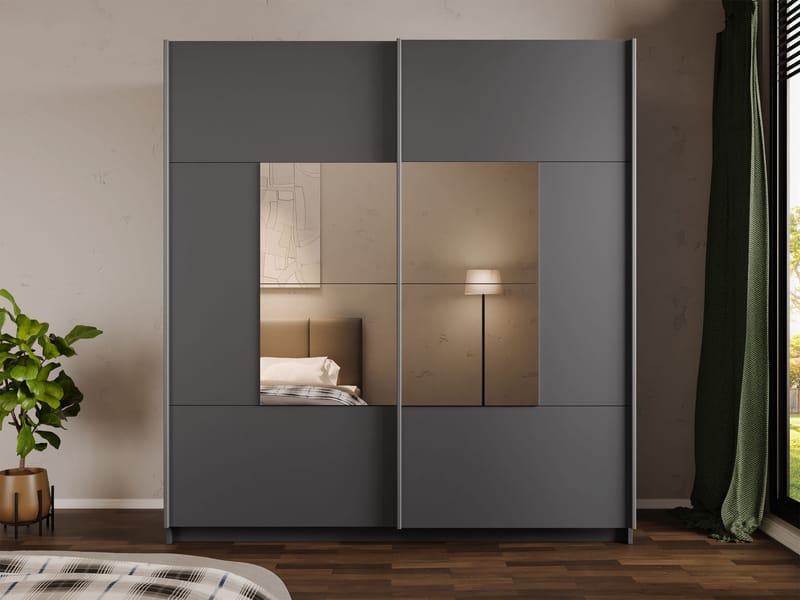 Binche Garderob med Spegel 200x215 cm - Grå - Förvaring - Garderober & garderobssystem