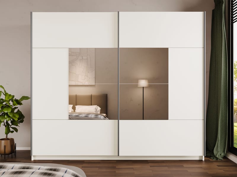 Binche Garderob med Spegel 250x215 cm - Beige - Förvaring - Garderober & garderobssystem