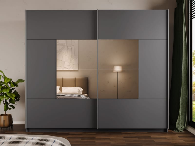 Binche Garderob med Spegel 250x215 cm - Grå - Förvaring - Garderober & garderobssystem