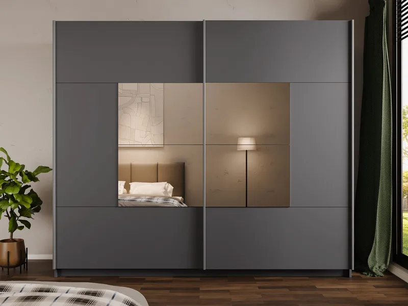 Binche Garderob med Spegel 250x215 cm - Grå - Förvaring - Garderober & garderobssystem