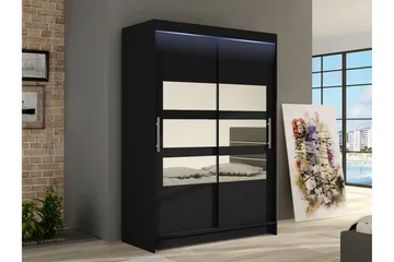 Biscayne Garderob m. Spegel 120x200 cm - Svart - Förvaring - Garderober & garderobssystem