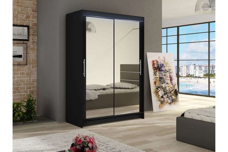 Biscayne Garderob m. Spegel 120x200 cm - Svart - Förvaring - Garderober & garderobssystem