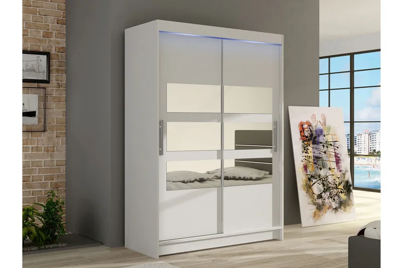 Biscayne Garderob m. Spegel 120x200 cm - Vit - Förvaring - Garderober & garderobssystem