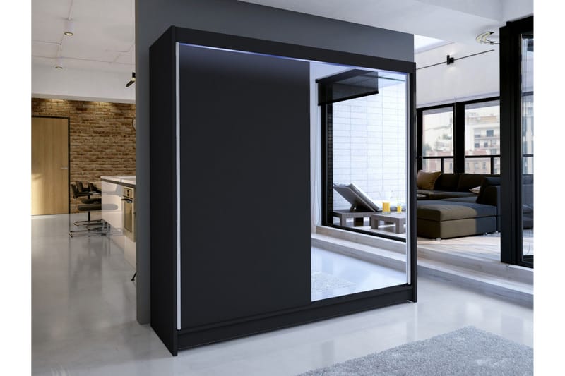 Canderbury Garderob m. Spegel 180x215 cm - Svart - Förvaring - Garderober & garderobssystem