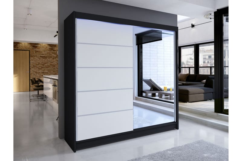Canderbury Garderob m. Spegel 180x215 cm - Svart - Förvaring - Garderober & garderobssystem