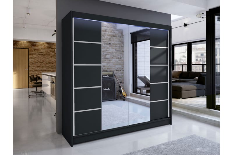 Canderbury Garderob m. Spegel 180x215 cm - Svart - Förvaring - Garderober & garderobssystem