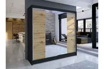 Canderbury Garderob m. Spegel 180x215 cm - Svart/Brun - Förvaring - Garderober & garderobssystem