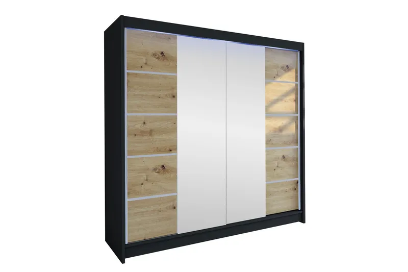 Canderbury Garderob m. Spegel 180x215 cm, Svart/Brun
